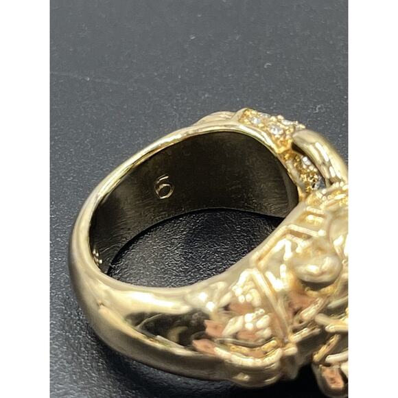 Banana Republic Vintage Gold Tone Pave Crystal Green Eyes Panther Ring Size 6 - Picture 6 of 10